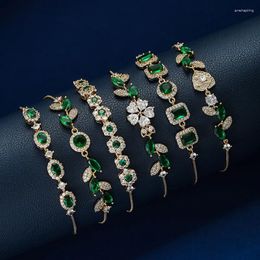 Charm Bracelets Ronn I L As Luxury Zirconia Flower Green Leaves Petals Bracelet For Women Elegant Gifts Clover Adjustable 2024 Design