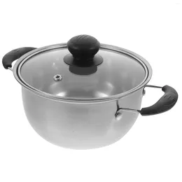 Double Boilers 1pc Stainless Steel Soup Pot Multifunctional Practical With Glass Lid