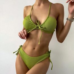 Women's Swimwear Bikinis 2024 Women Swimsuit Tie Side Female Strappy Bandage Thong Brazilian Biquini Special Fabric Swimming Suit