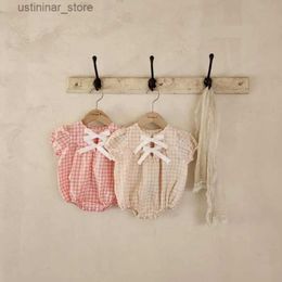 T-shirts 2023 Summer New Baby Girl Short Sleeve Plaid Bodysuit Cotton Newborn Toddler Princess Jumpsuit Infant Girl Clothes 0-24M24328