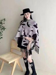 Scarves 2 Style Women Autumn Faux Cashmere Tassel Out Streetwear Printed Long Poncho Shawl Capes Female Big Pendulum Loose Cloak