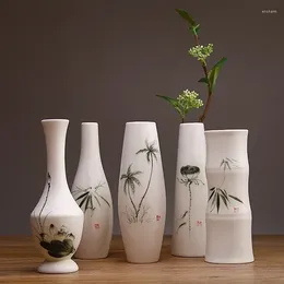 Vases Beautiful Traditional Chinese Vase White Jardiniere With Hand Painting Home Ornamental Flower Receptacle Hydroponic Plant Holder