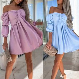 Basic Casual Dresses Puff Sleeves Dress Lady Summer Mini Stylish Womens Off Shoulder A-line with Bubble High Waist Soft yq240328