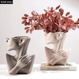Vases European Creative Ceramic Human Face Art Vase Floral Modern Abstract Wine Cabinet Dining Table Arrangement Flower
