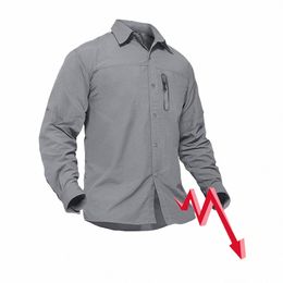 tacvasen Summer Cargo Work Shirts With Zip Pockets Mens Lg Sleeve Lightweight Quick Dry Tactical Hiking Shirts Tops Shirts Man R7XZ#