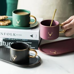 Cups Saucers Gold Rim Ceramics Coffee Mug And Spoon Sets With Gift Box Tea Soy Milk Breakfast Mugs Dessert Plate Christmas