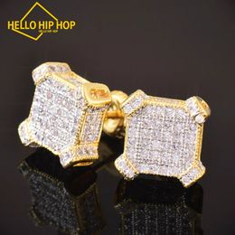 Hello hip-hop 10MM Square Zircon Earring Gold silver Colour Men Women Screw Stud Earrings Hip Hop Jewellery Fashion Gift