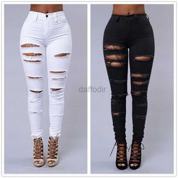 Women's Jeans New Spring Summer Elastic Trousers Black and White Ripped Jeans Fashion Sexy Skinny Denim Pencil Pants S-3XL Drop Shipping 24328