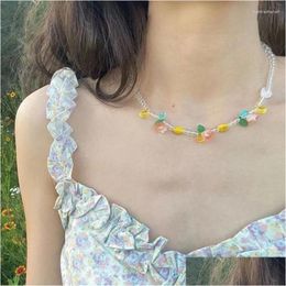 Chains Bohemian Hand-Woven Seed Bead Colored Necklace Summer Beach Color Acrylic Flower Collar Suitable For Female Drop Delivery Jewel Otu94