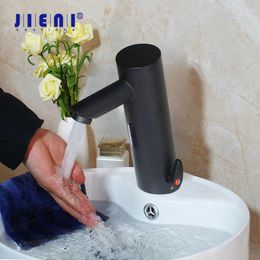 Bathroom Sink Faucets JIENI Matte Black Automatic Sensor Faucet Basin Solid Brass H & C Water Mixer Touch-Free Infrared Tap