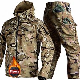 camoue Tactical Jacket Pants Sets Men Military Soft Shell Suit Workout 2 Pcs Set Multi Pockets Waterproof Shark Skin Outwear E439#