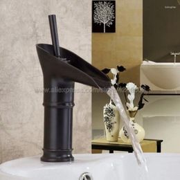 Bathroom Sink Faucets Black Oil Rubbed Bronze Deck Mount Waterfall Faucet Vanity Vessel Sinks Mixer Tap Cold And Water Khg035