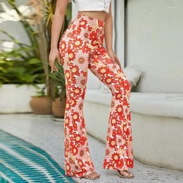 Women's Pants Floral Sexy Bell Bottoms Summer Fashion Trend Street High Waist Wide-leg Bohemian Style Seaside Holiday