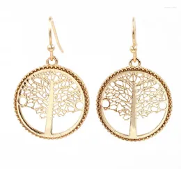 Dangle Earrings Tree Life Filigree Small Round Drop For Women