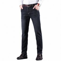 for Men Slim Straight Casual Classic Pants Jeans Busin Fleece Thermal Jeans N4Z8#