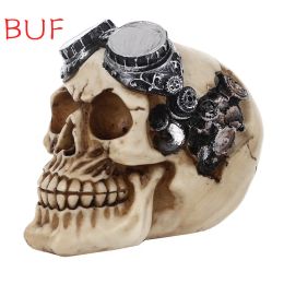 Sculptures Halloween Steampunk Skull Statue Home Decor Human Head Skeleton Cranium Figurine Cyborg Protruding Gearwork Skull sculpture 8053