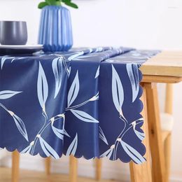 Table Cloth PVC Waterproof Oil-proof Tablecloth For Dinning Room Kitchen Blue Bamboo Leaf Print Cover Home Decor Rectangle