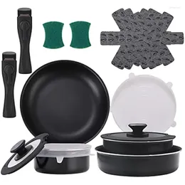 Cookware Sets 16 Pieces Kitchen Removable Handle Stackable Pots And Pans Set Nonstick For Induction Gas RVs Camping Saving