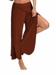 plus Size Casual High Slit Flowy Layered Pants Loose Yoga Pants Wide Leg Pants for Women I6R7#