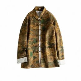 autumn Winter Chinese Style Men's Wear Qingming Shanghe Tu Deer Skin Veet Digital Printing Thickened Handmade Butt Jacket L4w7#