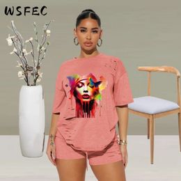 WSFEC S-XL Two Piece Sets Women Outfits Summer Short Sleeve Hollow Fashion Casual Sport Short Suits Female Matching Sets 240320