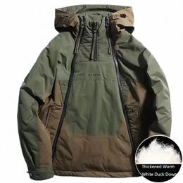 luxury Brand Double Zipper Down Jacket Men Winter Warm White Duck Down Coat Bomber Windproof Outdoor Windbreaker Hooded Military f4az#