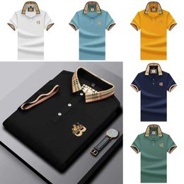 2024 Summer Pearl Silk Cotton Men's Polo Shirt Letter Embroidery Casual Business Short Sleeved T-shirt Top gj886