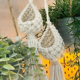 Baskets Nordic Handmade Macrame Plant Hanging Pot Air Plant Holder Landscaping Cotton Planter Wall Decor For Living Room Balcony Decor