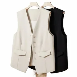 2023 Summer Suit Vest Office Lady Classical Waistcoat Spring Beige Black Short Sleevel Jackets Vests Female Cardigan Clothes E147#