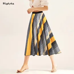 Skirts Nighpha Dot Print Pleated Skirt For Women 2024 Spring Summer Causal Elastic High Waist A-line Midi Long Female