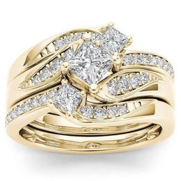 Wedding Rings Classic Princess 3Pcs Set Charm Rose Gold Zircon Engagement Ring Anniversary Gift Bridal For Women Fashion Jewelry333c