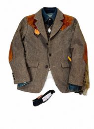 men's Herringbe Tweed Suit Blazer Semi-formal Style American Vintage Jacket 43Bx#