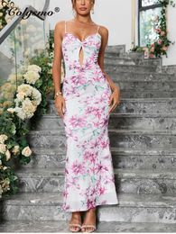 Casual Dresses Colysmo Fashion Mesh Floral Long Dress Sexy Backless Cut Out Camisole Summer Sleeveless Print Robe Party Vestidos Women