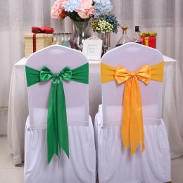 Sashes 25pcs Stretch Spandex Chair Sash Band Satin Chair Ribbon Bow For Hotel Party Banquet Wedding Decoration Knot Chair Bow Tie