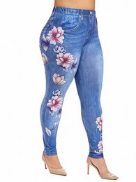 plus Size Beautiful Womens Floral Casual Full Length Slim Jegging Leggings Ladies Spring Skinny Pants Clothing For Female 2024 z47V#