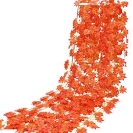 Decorative Flowers 1pcs Home Decoration Artificial Maple Vine Leaf Wreath Plant Fake Flower Creeper Red Crown Decor