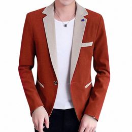 color-blocking Notched Lapel Single Butt Men Casual Blazers 2022 New Spring Orange Suit Jacket Korean Style Mens Coat 16gm#