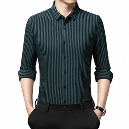 2022 New Arrival Mens Seaml Dr Shirt High Quality Casual Stripes Lg Sleeve Shirts Busin Formal Male Striped Shirts Q31k#