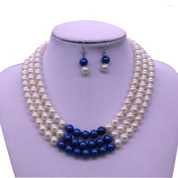 Choker Double Nose Drop Ship Three Layers White Blue Pearl Zeta Phi Beta Necklaces Greek Sorority ZPB ZOB Jewelry310R