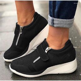 Fitness Shoes Women Spring Crystal Sneakers Women's Wedge Platform Hook Loop Ladies Zip Casual Woman Vulcanised Comfort Female Fashion