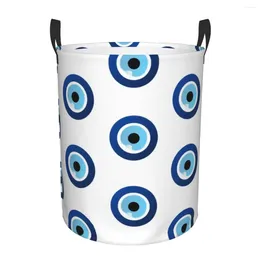 Laundry Bags Greek Evil Eye Hamsa Basket Collapsible Nazar Amulet Boho Charm Baby Hamper For Nursery Toys Organizer Storage Bins