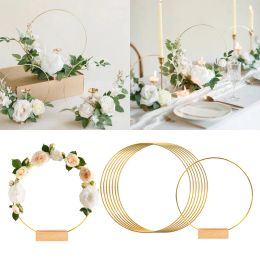 Baths 5pcs 25/30cm Metal Floral Hoop Centerpieces with Wood Holders Wedding Table Decoration for Weddings Flower Wreath Garland Decor