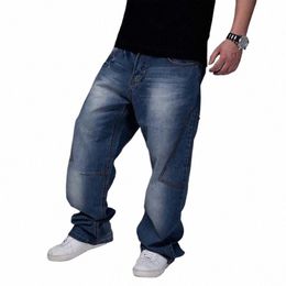 men Jeans Wide Leg Denim Pants Loose Hip Hop Skateboard Jeans Straight Trousers Harem Baggy Pants Male Clothes Plus Size 30-46 A9hz#