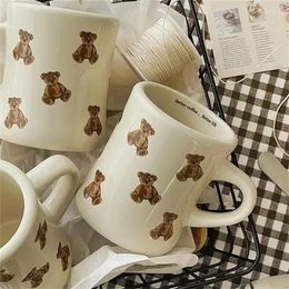 Mugs 2024 Bear Ceramic Mug With Handle Korean Cream Milk Coffee Breakfast Waist Cup Cute Household