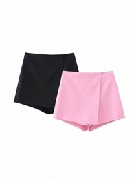 tellhoney Women Fi Side Zipepr Irregular Skort Female Casual High Waist A Line Slim Fitting Solid Mini Skorts y57v#