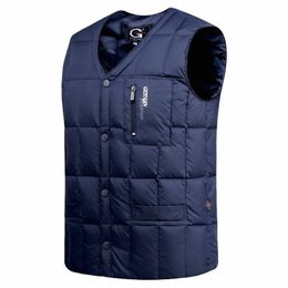 men's Lightweight White Duck Down Jacket Vest 2023 Winter Warm Sleevel V-neck Butt Down Waistcoat Male Fi Casual Vest 31dL#