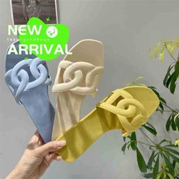 Oran Sandals Summer Leather Slippers Color Pig Nose Jelly Beach Shoes Ins Tide Flat Bottom Sandals for Women in