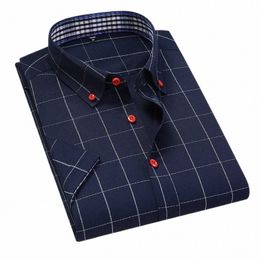 british Style Men's Plaid Casual Dr Shirts Male High Quality Short Sleeve Slim Fit Busin Shirt Top Cothes S-5XL e497#