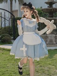 Casual Dresses Original Cross Oath Lolita OP Dress Women Cute Sweet Doll Collar Maid Autumn Removable Long Sleeve Ruffles Princess