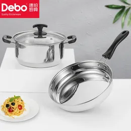 Cookware Sets Debo High Quality Stainless Steel Kitchen Pot&Pan In One Set Boil Fry Stew All Done Stockpot Frying Pan Visible Cover